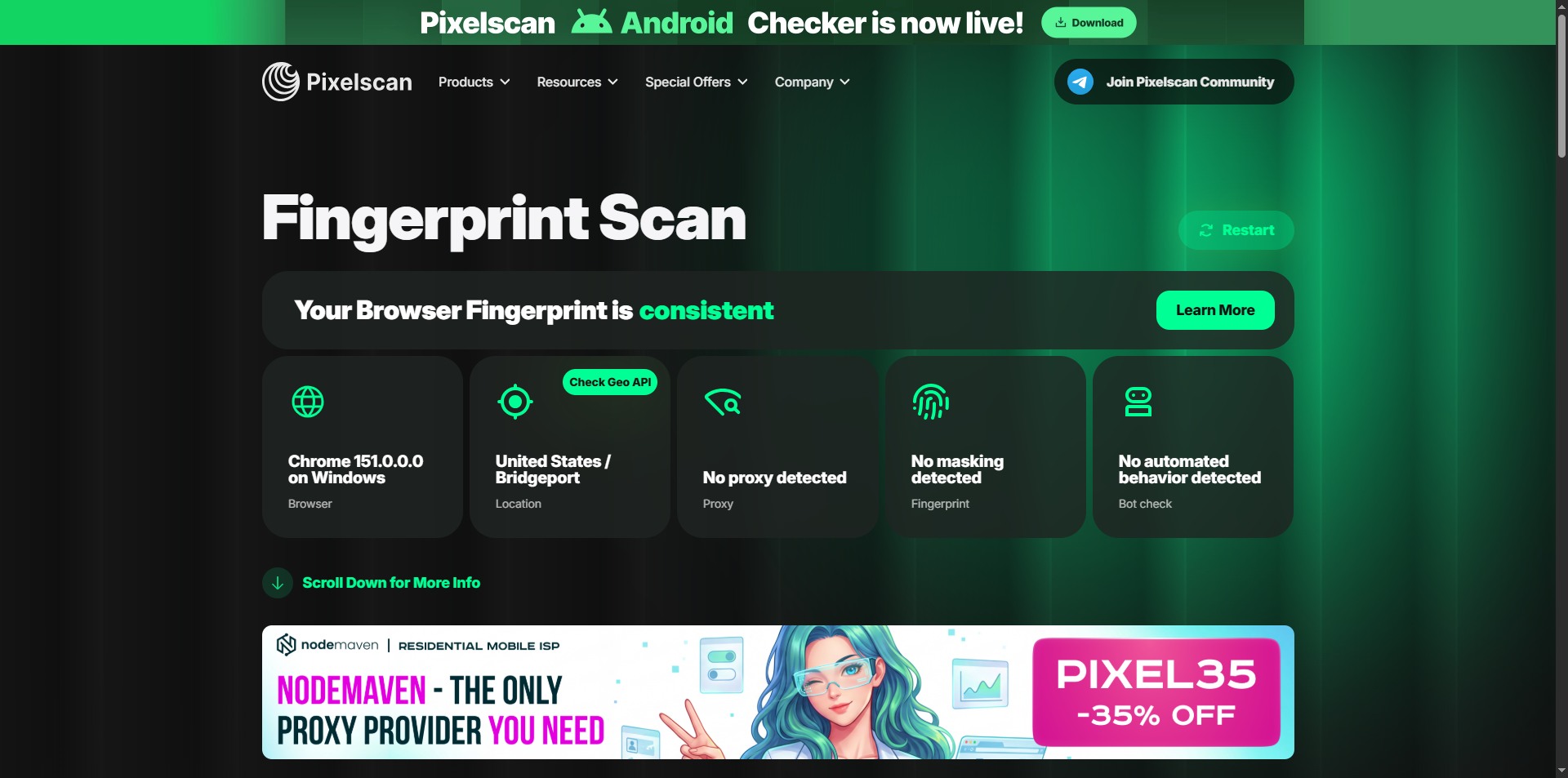 PixelScan Detection Report